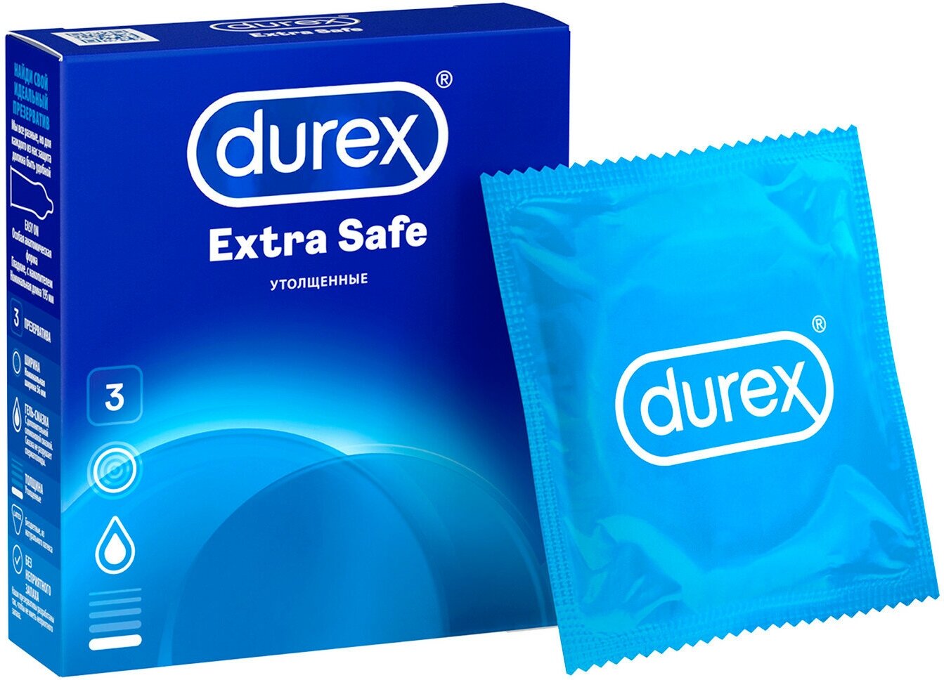 Презервативы Durex Extra Safe утолщенные с силиконовой смазкой 3 шт.