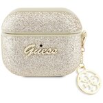 Чехол Guess Glitter flakes Metal logo with charm для Airpods 3 (2021), золотой - изображение