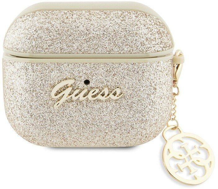 Чехол Guess Glitter flakes Metal logo with charm для Airpods 3 (2021), золотой