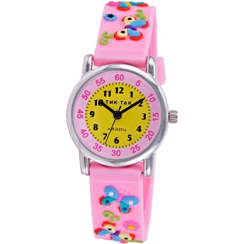 фото Наручные часы тик-так, кварцевые, ремешок пластик, водонепроницаемые, розовый