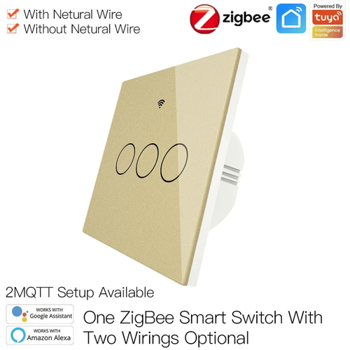 умный выключатель moes gang smart switch zs b eu1 zigbee 95 250 в белый Выключатель MOES Gang Smart Switch Sensor w/o grounding ZS-EU3, Zigbee, 100-240 В