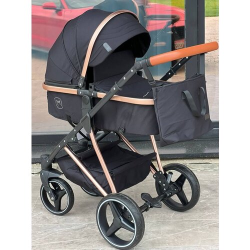 Коляска 2в1 Ining Baby V7 трансформер детская от 0-3 лет Унисекс С сумкой, черная