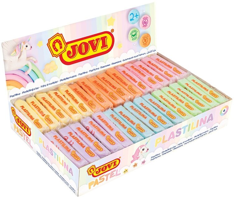 Комплект 30 шт, Пластилин растительный JOVI, 6 цветов пастель, 50г, 30 брусков, дисплей, картон