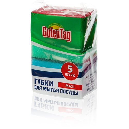 Губка для мытья посуды Guten Tag Maxi, красный/желтый/зеленый/голубой/фиолетовый, 5 шт.