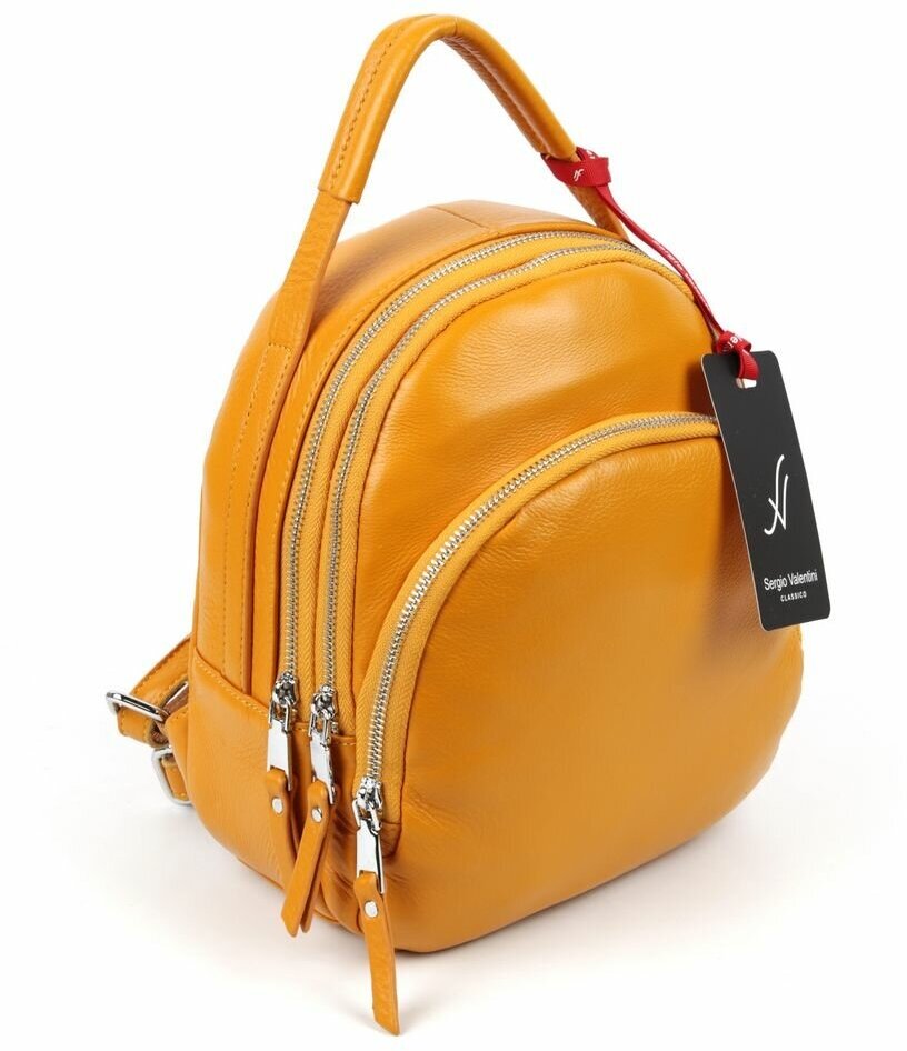 Маленький женский кожаный рюкзак с двумя отделениями и отверстием для шнура Sergio Valentini SV-13060 Елоу