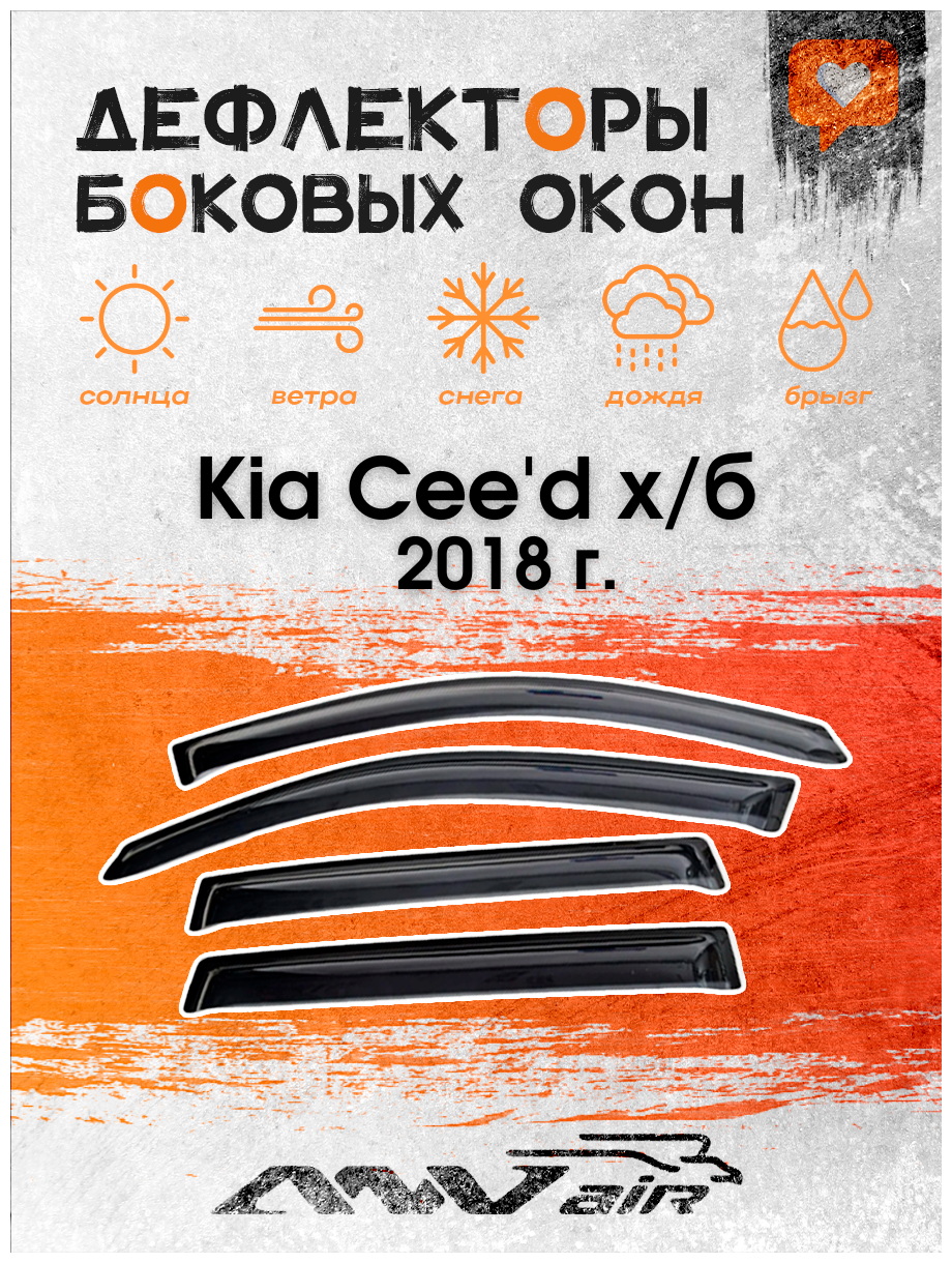 Дефлекторы боковых окон на Kia Cee'd х/б 5 дв. 2018 г. / Ветровики на Киа Сид