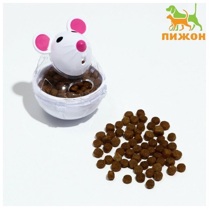 Пижон Игрушка-неваляшка "Мышка" с отсеком для лакомств (лакомства до 1 см), 4,7 х 6,5 см, белая