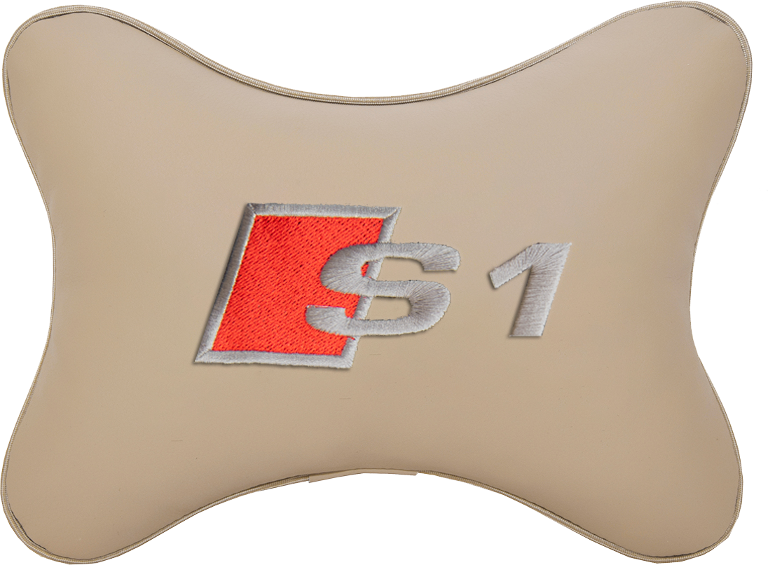 Подушка на подголовник экокожа Beige с логотипом автомобиля AUDI S1