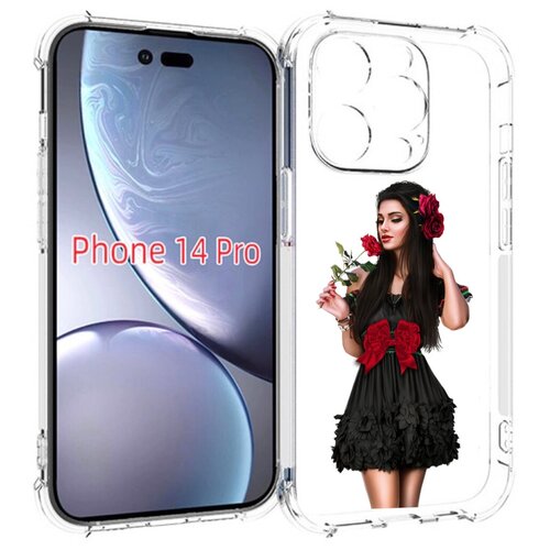 Чехол MyPads девушка-в-черном-платье-с-розой женский для iPhone 14 Pro задняя-панель-накладка-бампер