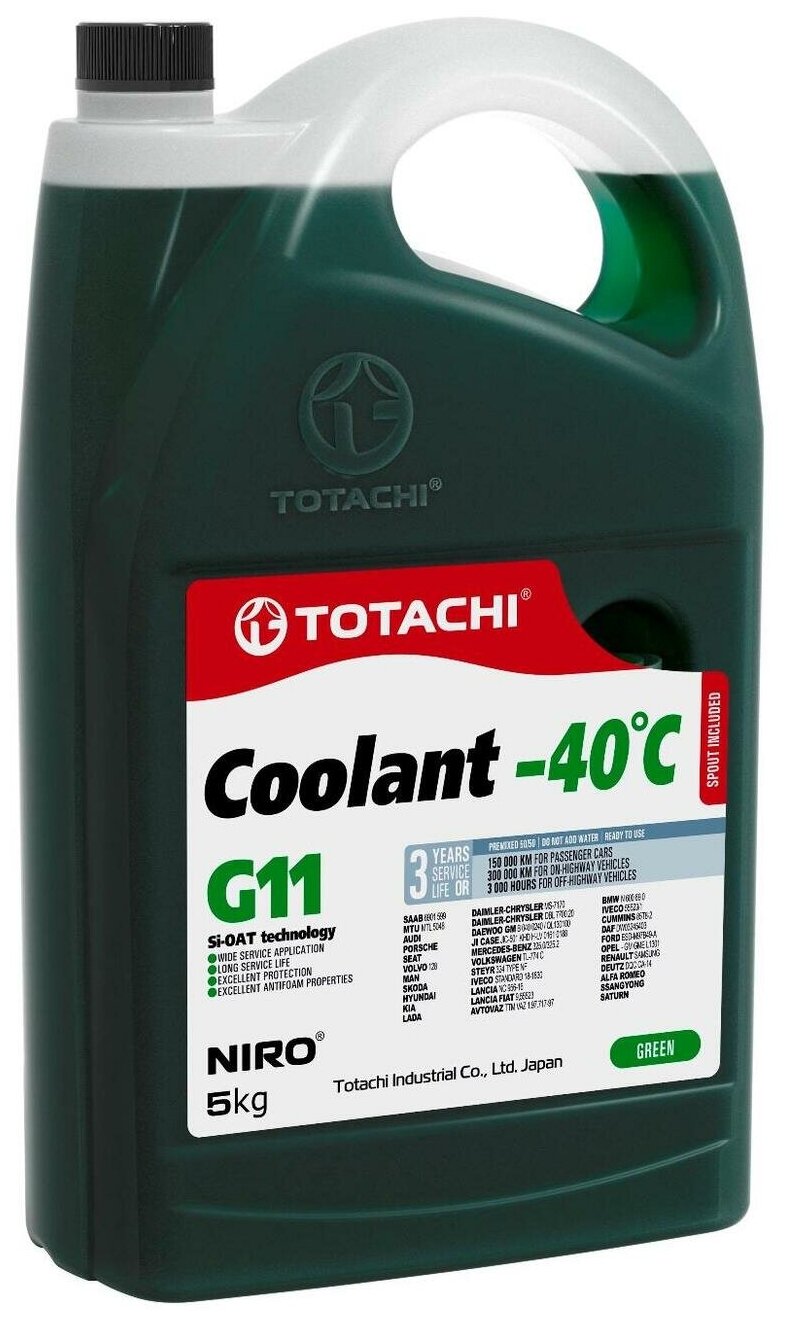 Охлаждающая жидкость totachi niro coolant green -40c g11 5кг TOTACHI 43205 (1 шт.)