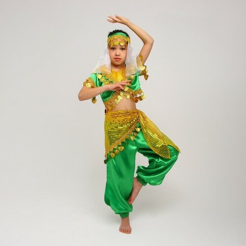 Страна Карнавалия Карнавальный костюм «Восточная красавица. Азиза», цвет зелёно-жёлтый, рост 110-116 см карнавальный костюм тигрица анита арт 22 рост 110