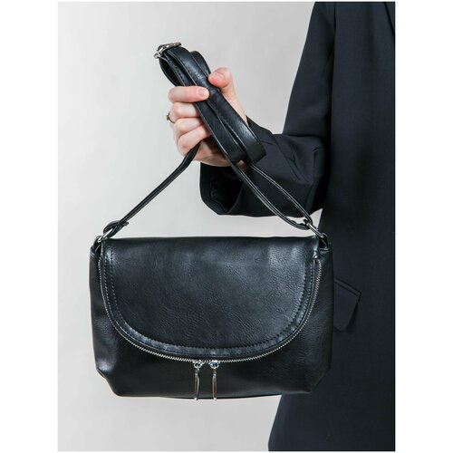 Сумка кросс-боди , фактура гладкая, черный сумка дутая стеганная сумка шоппер сумка на плечо женская сумка серый металлик