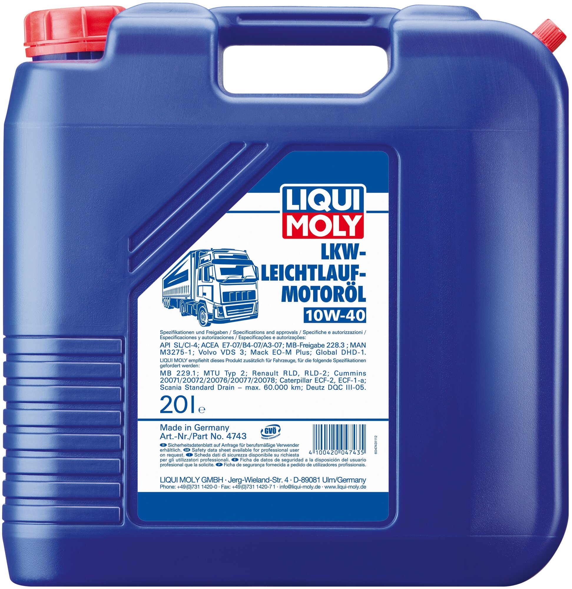 Масло моторное Liqui Moly LKW для смешанного парка, 10W40, 20 литров 4743