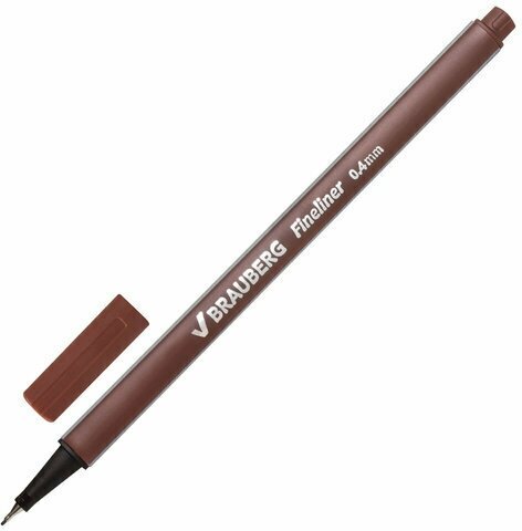 Ручка капиллярная (линер) BRAUBERG "Aero", коричневая, трехгранная, металлический наконечник, линия письма 0,4 мм, 142257 (арт. 142257)