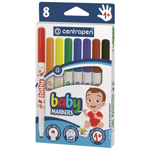 Фломастеры Centropen Baby Markers, 8 цветов, утолщенные, смываемые, картонная упаковка, европодвес (5 8660 0801)