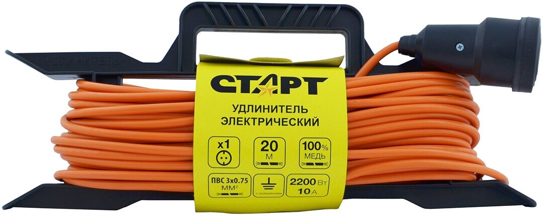 Удлинитель силовой Старт SG 1х20-Z/РС16 (17400) 3x0.75кв.мм 1розет. 20м ПВС 10A пласт.рамка оранжевы - фото №1