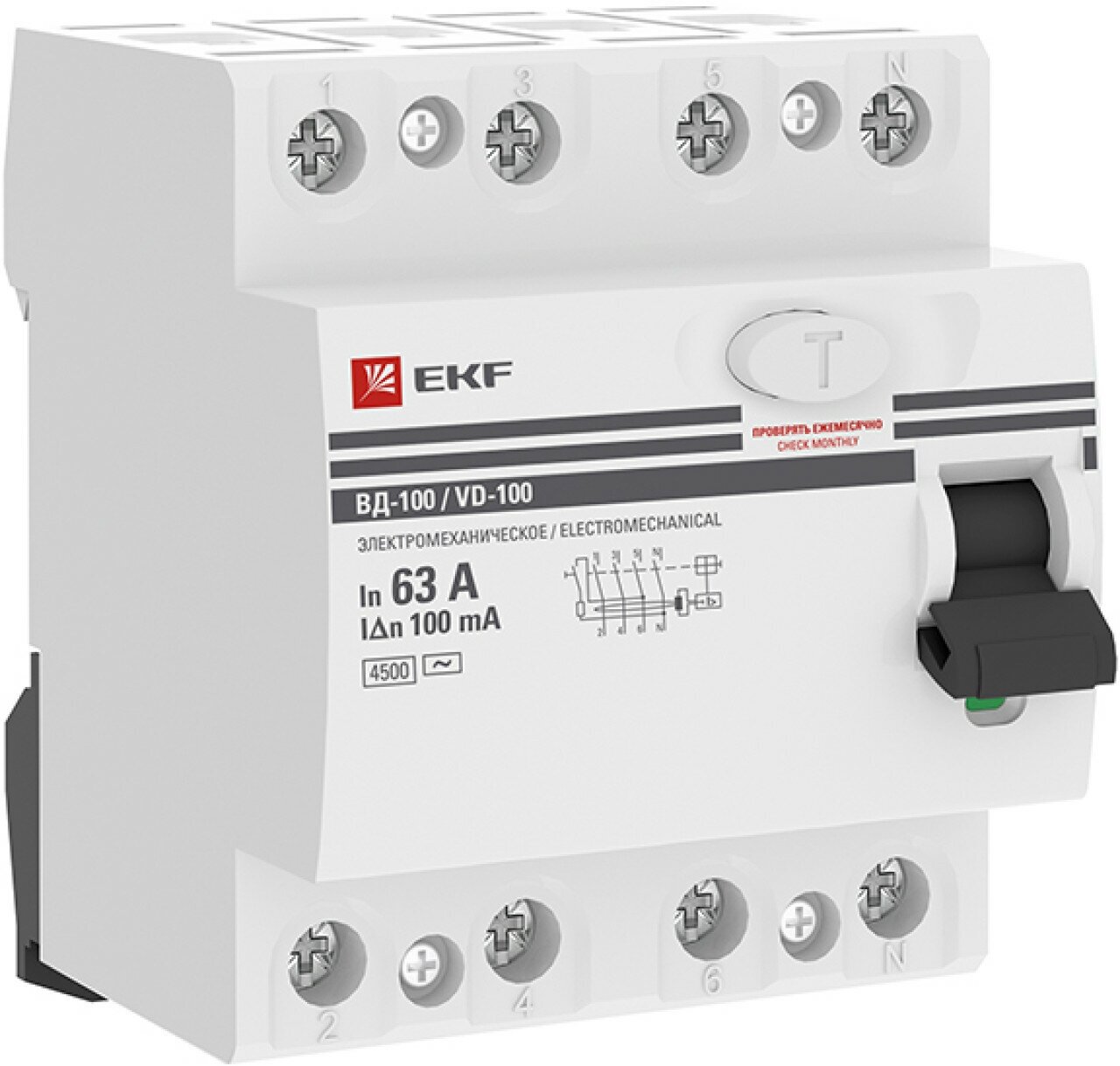 Устройство защитного отключения УЗО ВД-100 4P 63А-100мА (электромеханическое) EKF PROxima