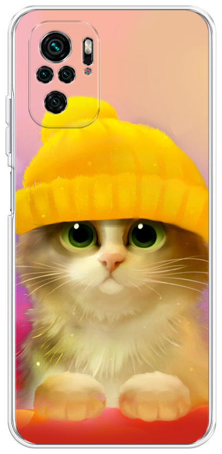 Силиконовый чехол на Xiaomi Poco M5s / Сяоми Поко M5s Котенок в желтой шапке