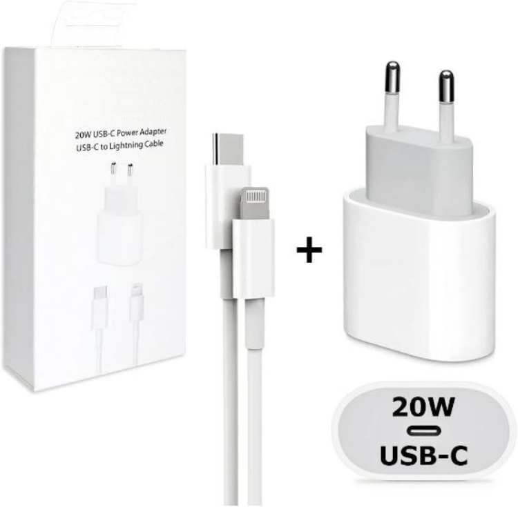 Зарядное устройство для Iphone/ iPad/ AirPods/ 20 W/ Сетевой адаптер USB- C + Кабель Type- C – Lightning/ White