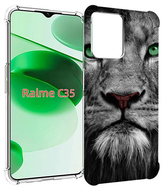 Чехол MyPads Лев-зеленоглазый мужской для Realme C35 / Narzo 50A Prime задняя-панель-накладка-бампер