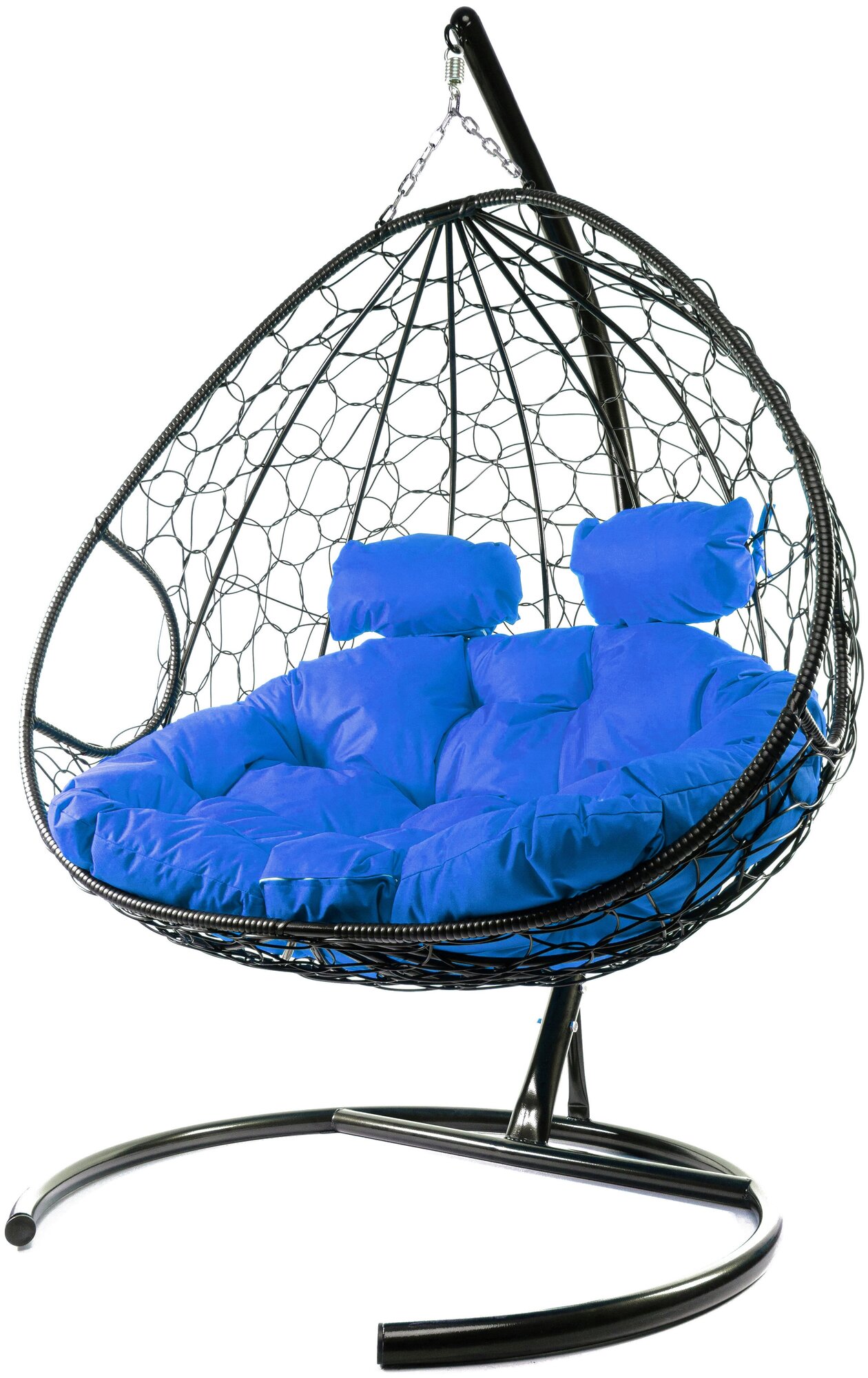 Подвесное кресло M-Group для двоих чёрное, синяя подушка - фотография № 1