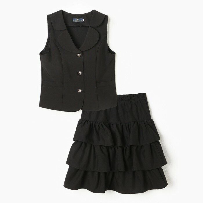 Костюм (жилет/юбка) для девочек А.3302c-b39, цвет черный, рост 134см 9782647
