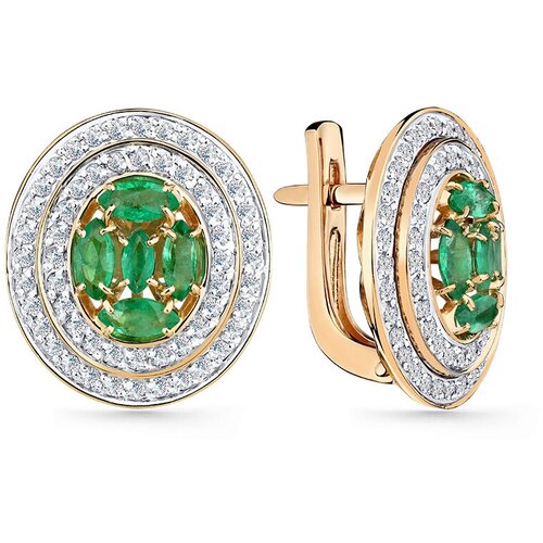 Серьги Master Brilliant, красное золото, 585 проба, бриллиант, изумруд, , золотистый