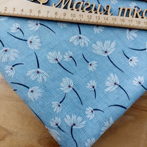 ткань марлевка, 100% хлопок, 1 м, ширина 150 см одуванчики на голубом