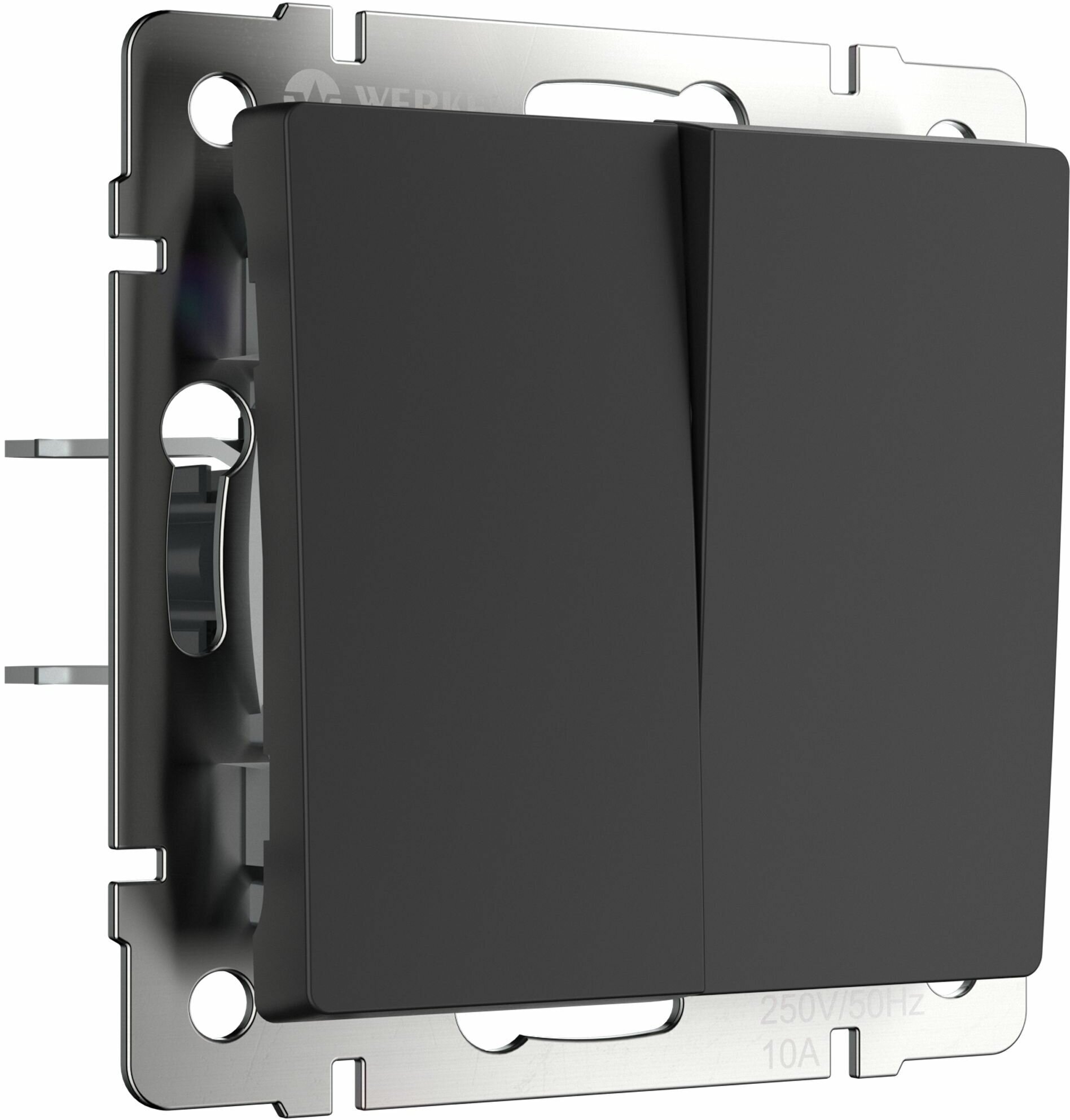 Выключатель двухклавишный с самовозвратом Werkel W1122408 черный матовый IP20