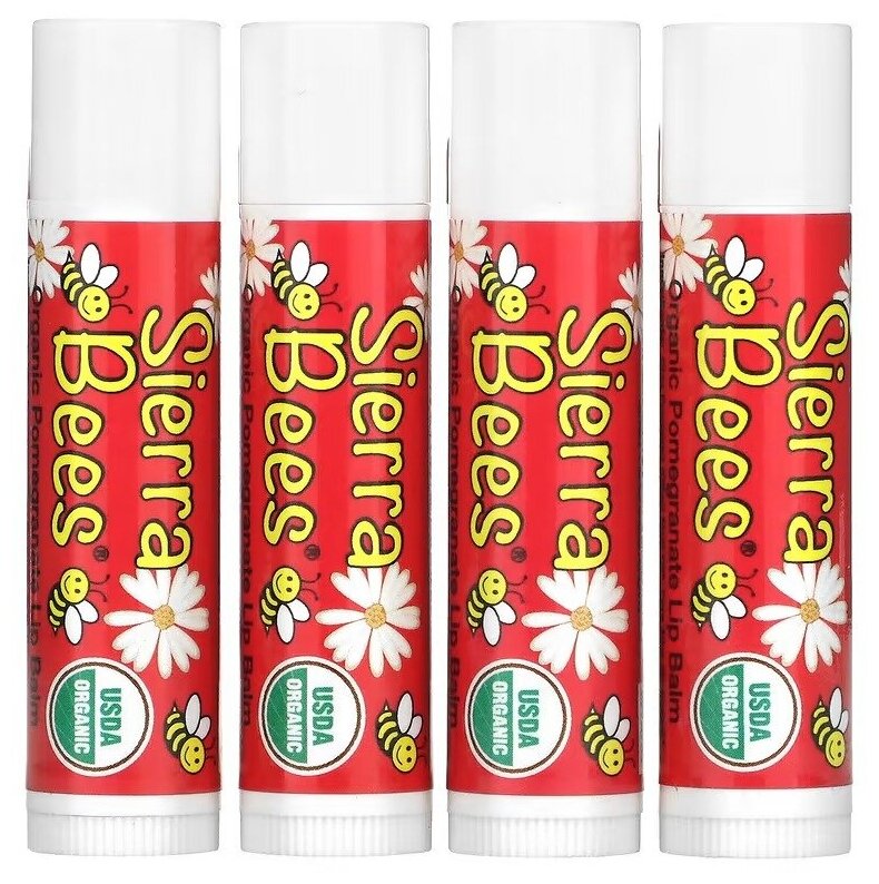 Sierra Bees, органические бальзамы для губ, гранат, 4 шт, 4,25 г каждый