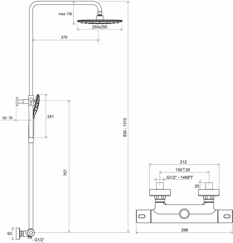 Termo 300 TE 093.00/150 X070099 Смеситель для душа (1/2", двухзахватный, термостат, картридж) Ravak - фото №18