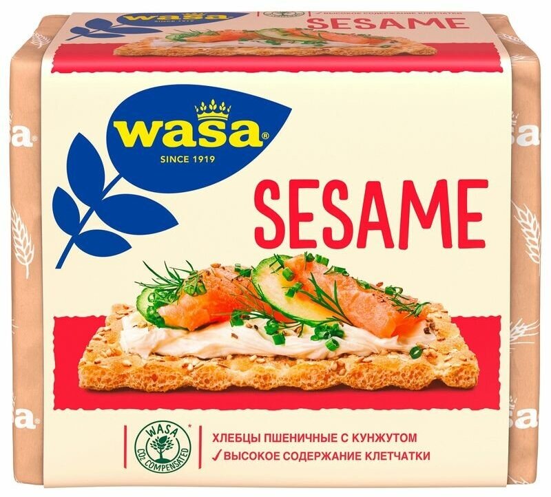 Хлебцы Wasa Sesame пшеничные с посыпкой из жареного кунжута, 200г