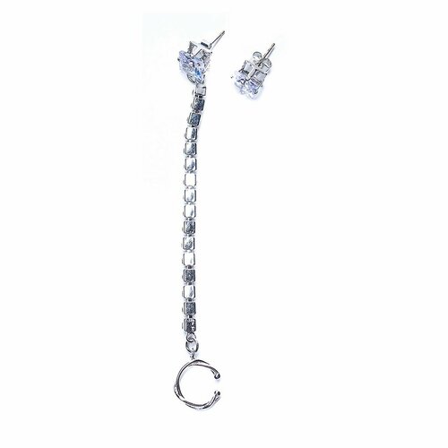 Серьги каффы Moon Paris, бижутерный сплав, кристалл, серебряный