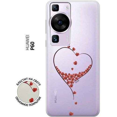 Силиконовый чехол на Huawei P60, Хуавей П60 с 3D принтом Little hearts прозрачный силиконовый чехол на huawei p60 хуавей п60 с 3d принтом flying hearts прозрачный