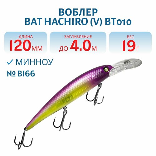Воблер BAT HACHIRO (V) BT010 120 мм, 19 гр, заглубление 4 м, цвет #B166