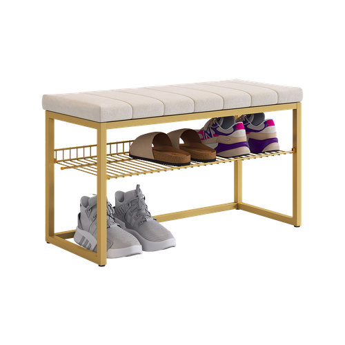 Обувница в прихожую с мягким сиденьем "Классная 2", цвет Золото/крем (велюр), Mebelson бежевый