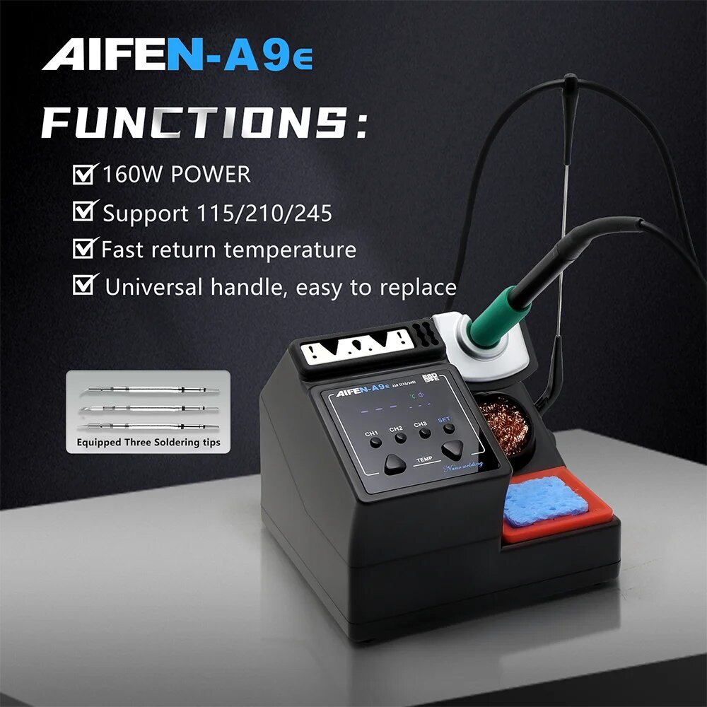 Паяльная станция AIFEN A9E с жалами 210/245/115, A9E-3handle-9tips, 220V — фото 1