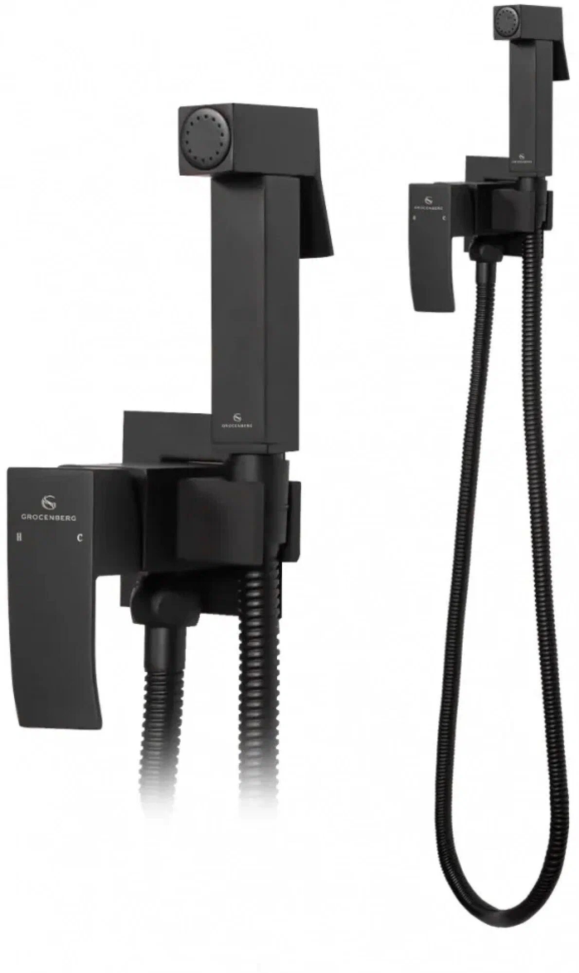 Смеситель встраиваемый с гигиеническим душем Grocenberg GB002 Черный матовый