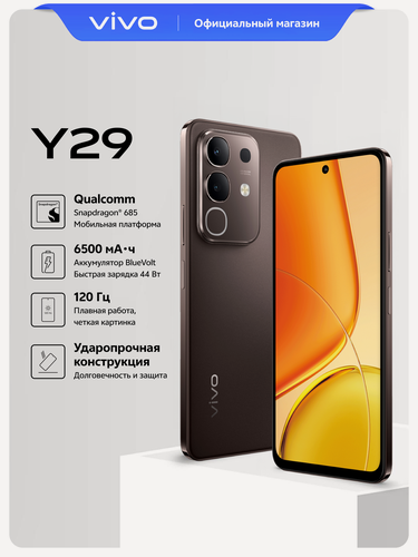 Изображение товара Смартфон vivo Y29 4G 8+256 ГБ Snapdragon 685, 6.68″ IPS, коричневый