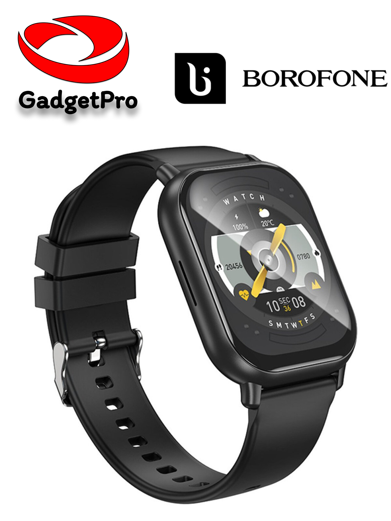 Умные часы Borofone BD11 2.01" сенсорные, Bluetooth 5.0, пульсометр, SpO2, 220 мАч, IPX4, чёрные — фото 1