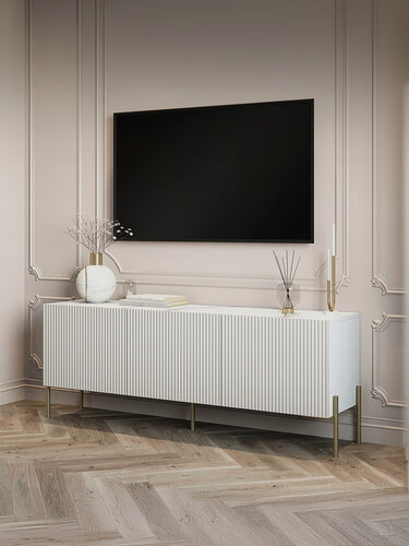 Изображение товара Тумба под телевизор напольная Puzzlemebel Селлин, тумбочка для тв на ножках, длина 150 см, бежевый