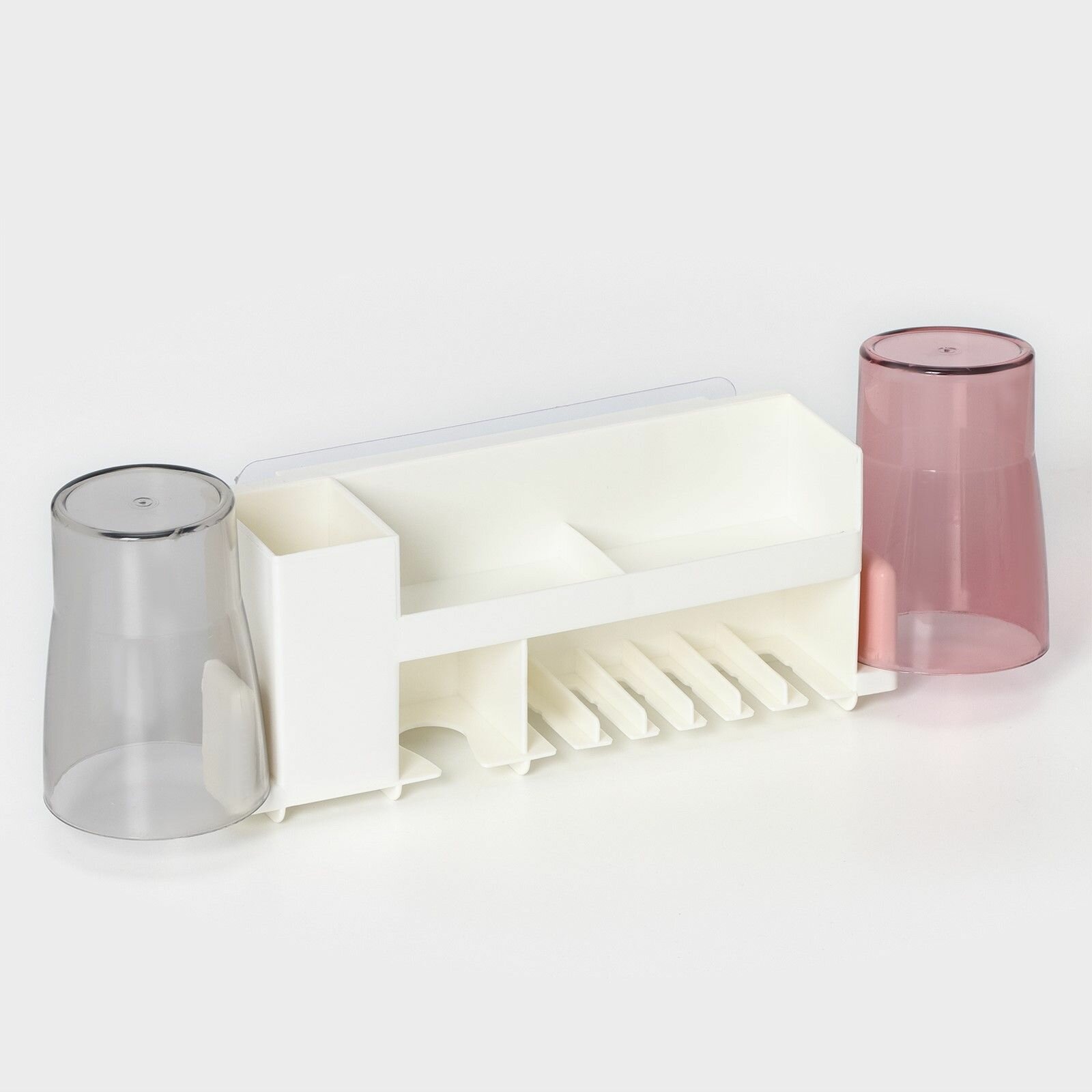 Держатель для зубных щёток с 2 стаканами на липучках белый