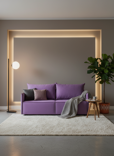 Изображение товара Диван-кровать CITYHD Ницца слим, фиолетовый, современный скандинавский стиль, механизм еврокнижка
