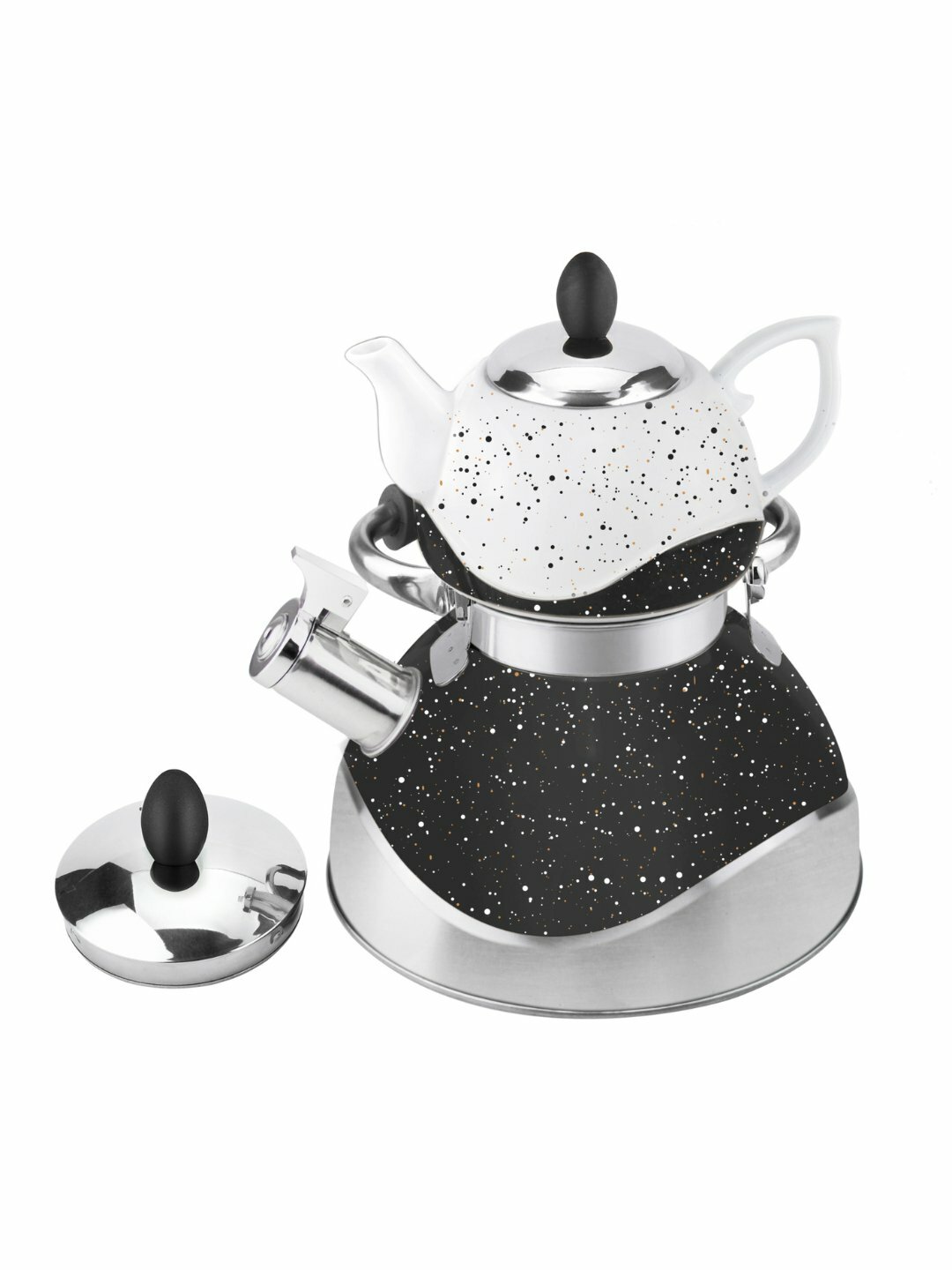 Набор чайников HausRoland из нержавеющей стали, 2-уровневый, для заваривания турецкого чая - Черный