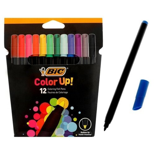 Цветные фломастеры 12 цветов, для подростков и взрослых, тонкое письмо, BIC Color Up