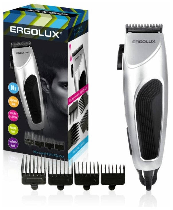 Машинка для стрижки волос ELX-HC03-C42 серебр. (10Вт, 220-240В) ERGOLUX