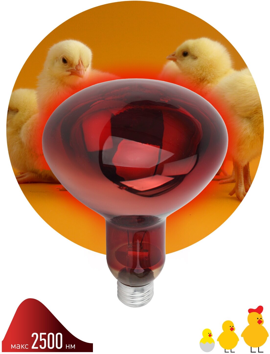 Инфракрасная лампа для обогрева животных курятников икзк 230-150 R127 ЭРА