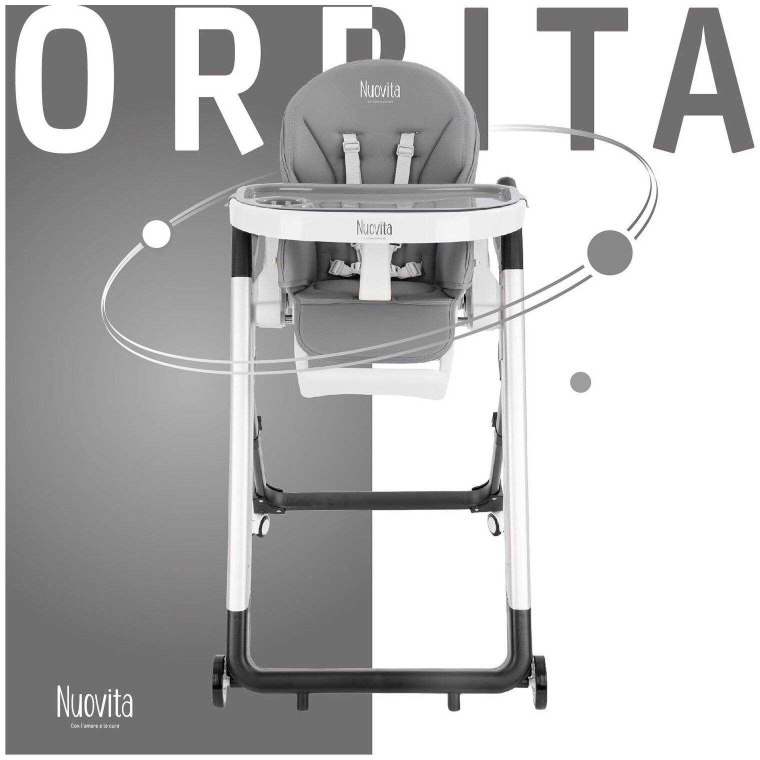 Стульчик для кормления Nuovita Orbita (Grigio Scuro, Argenteo/Темно-серый, Серебристый)