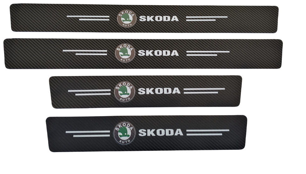 Универсальные защитные накладки на пороги SKODA (липкая лента карбон) 4 шт. дл.60/40 см шир. 7 см