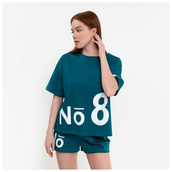 Комплект женский (футболка,шорты), цвет малахит, размер 50 - фотография № 2